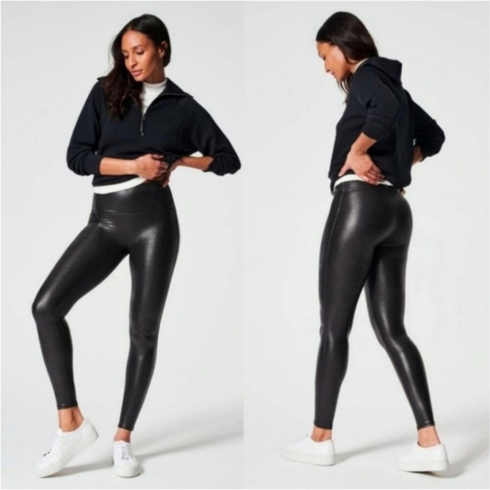 🚨 New No Tags Spanx Women's Size XL Faux Black Leather Leggings Pants Stretch